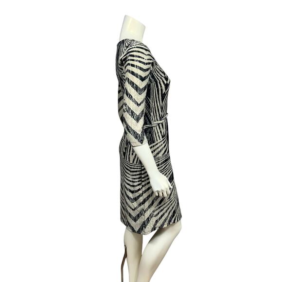 Mlle Gabrielle Zebra Print Sweater Dress Black White Abstract 3/4 Sleeve Medium - Picture 4 of 10